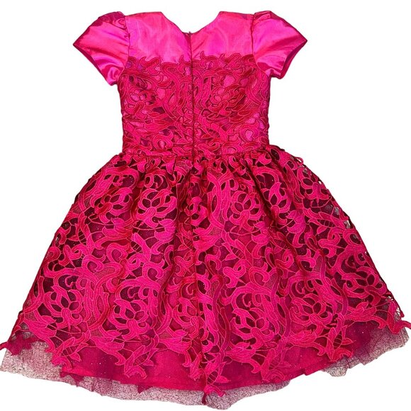 Halabaloo Red Laser Cut Lace Dress Girls 7 Satin Lace Short Sleeves Puff Skirt - Picture 6 of 9